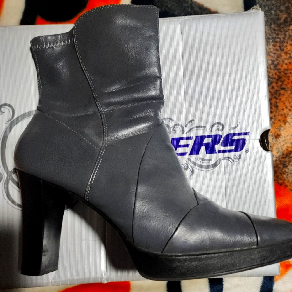 Gray heeled boots
